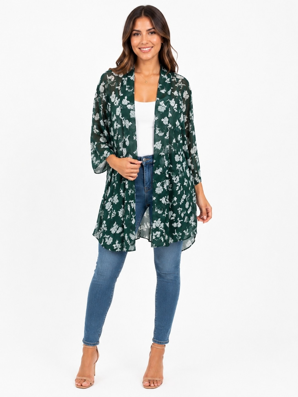 Always Brand Dark Green Floral Sheer Kimono